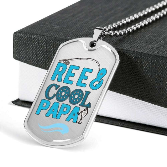 Grandpa Dog Tag, Custom Picture Reel Cool Papa Dog Tag Military Chain Necklace Gift For Dad Dog Tag Rakva