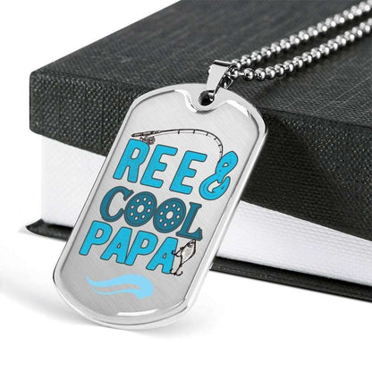 Grandpa Dog Tag, Custom Reel Cool Papa Dog Tag Military Chain Necklace Gift For Dad Dog Tag Father's Day Rakva