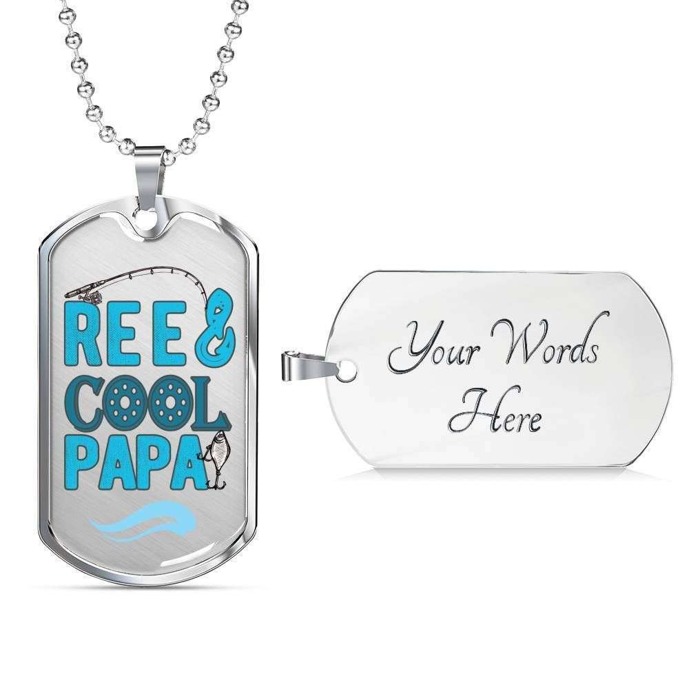 Grandpa Dog Tag, Custom Reel Cool Papa Dog Tag Military Chain Necklace Gift For Dad Dog Tag Father's Day Rakva