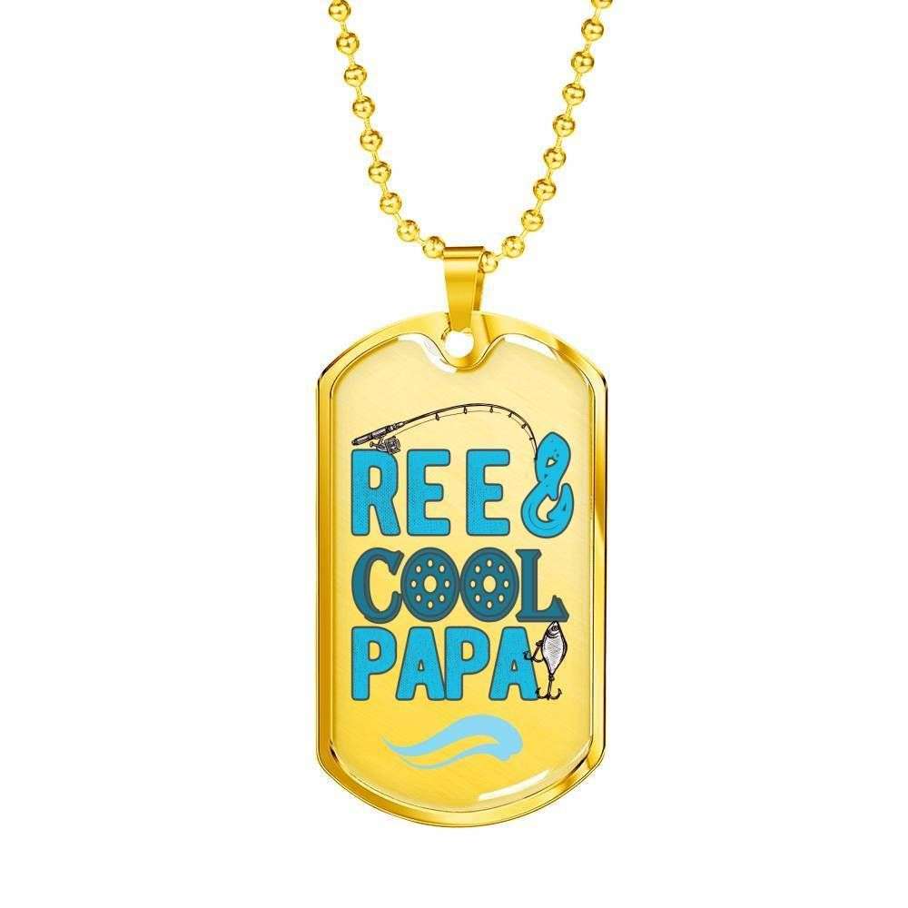 Grandpa Dog Tag, Custom Reel Cool Papa Dog Tag Military Chain Necklace Gift For Dad Dog Tag Father's Day Rakva