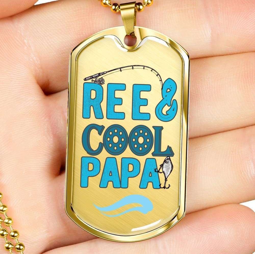 Grandpa Dog Tag, Custom Reel Cool Papa Dog Tag Military Chain Necklace Gift For Dad Dog Tag Father's Day Rakva