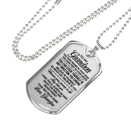 Grandson Dog Tag, Custom Gift For Grandson Dog Tag Military Chain Necklace Never Forget Your Way Back Home Dog Tag Gifts for Grandson Rakva