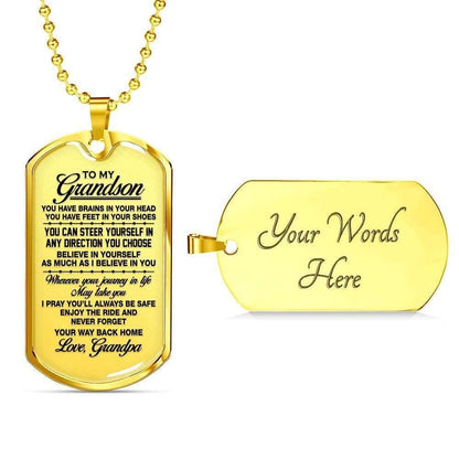 Grandson Dog Tag, Custom Gift For Grandson Dog Tag Military Chain Necklace Never Forget Your Way Back Home Dog Tag Gifts for Grandson Rakva