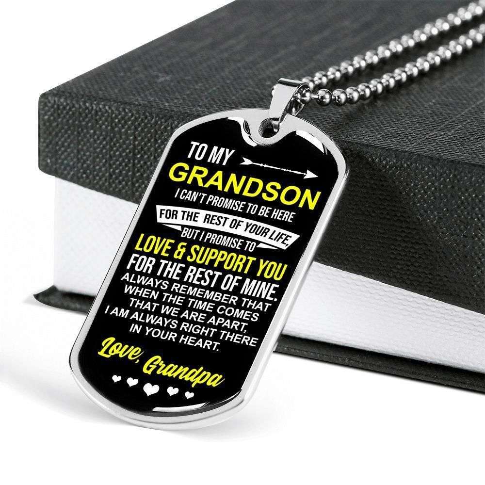 Grandson Dog Tag, Custom Grandpa Gift For Grandson Dog Tag Military Chain Necklace I’M Always Right There In Your Heart Gifts for Grandson Rakva