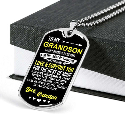 Grandson Dog Tag, Custom Grandpa Gift For Grandson Dog Tag Military Chain Necklace I’M Always Right There In Your Heart Gifts for Grandson Rakva