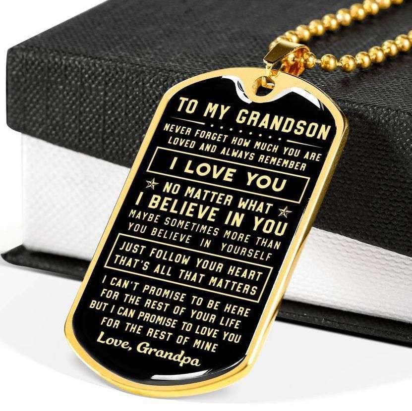 Grandson Dog Tag, Custom Grandpa Giving Grandson Dog Tag Military Chain Necklace I Believe In You Dog Tag Gifts for Grandson Rakva