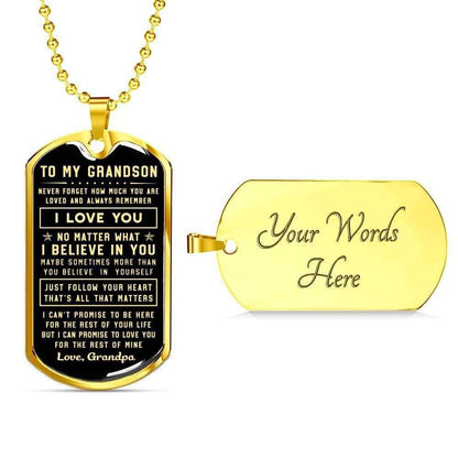Grandson Dog Tag, Custom Grandpa Giving Grandson Dog Tag Military Chain Necklace I Believe In You Dog Tag Gifts for Grandson Rakva