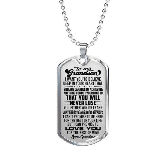 Grandson Dog Tag Custom Picture Custom Picture, Believe Deep In Your Heart Grandma Giving Grandson Necklace Gifts for Grandson Rakva