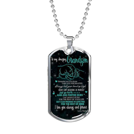 Grandson Dog Tag Custom Picture Custom Picture, Dog Tag Necklace Gift For Grandson Remember Not To Let Anyone Gifts for Grandson Rakva