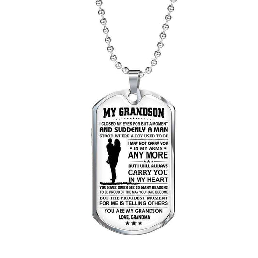 Grandson Dog Tag Custom Picture Custom Picture, Gift For Grandson Proud Of You You Are My Grandson Dog Tag Custom Picture Necklace Gifts for Grandson Rakva
