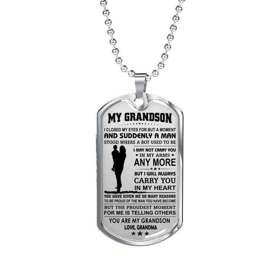Grandson Dog Tag Custom Picture Custom Picture, Grandma Giving Grandson You Are My Grandson Dog Tag Custom Picture Necklace Gifts for Grandson Rakva