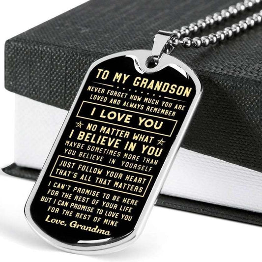 Grandson Dog Tag Custom Picture Custom Picture, Grandma To My Grandson Always Remember I Love You Dog Tag Necklace Gifts for Grandson Rakva