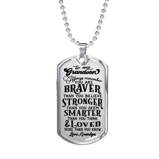 Grandson Dog Tag Custom Picture Custom Picture, Grandpa Giving Grandson You’Re Stronger Than You Think Dog Tag Necklace Gifts for Grandson Rakva