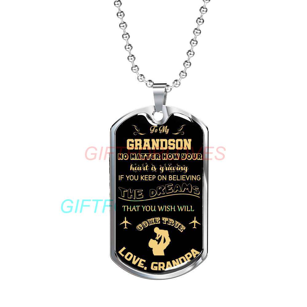 Grandson Dog Tag, Custom Picture Dog Tag For Grandson “ Grandpa And Grandson Dog Tag-2 Gifts for Grandson Rakva