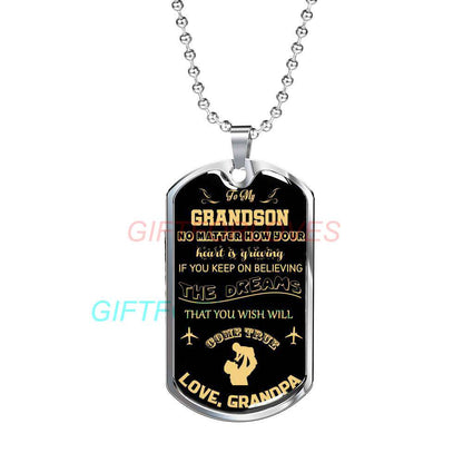 Grandson Dog Tag, Custom Picture Dog Tag For Grandson “ Grandpa And Grandson Dog Tag-2 Gifts for Grandson Rakva