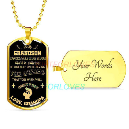 Grandson Dog Tag, Custom Picture Dog Tag For Grandson “ Grandpa And Grandson Dog Tag-2 Gifts for Grandson Rakva