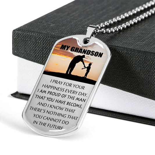 Grandson Dog Tag, Custom Picture Dog Tag For Grandson: Necklace Gift For Grandson Dog Tag-2 Gifts for Grandson Rakva