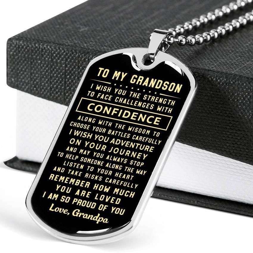 Grandson Dog Tag, Custom Picture I’M So Proud Of You Grandpa For Grandson Dog Tag Military Chain Necklace Gifts for Grandson Rakva