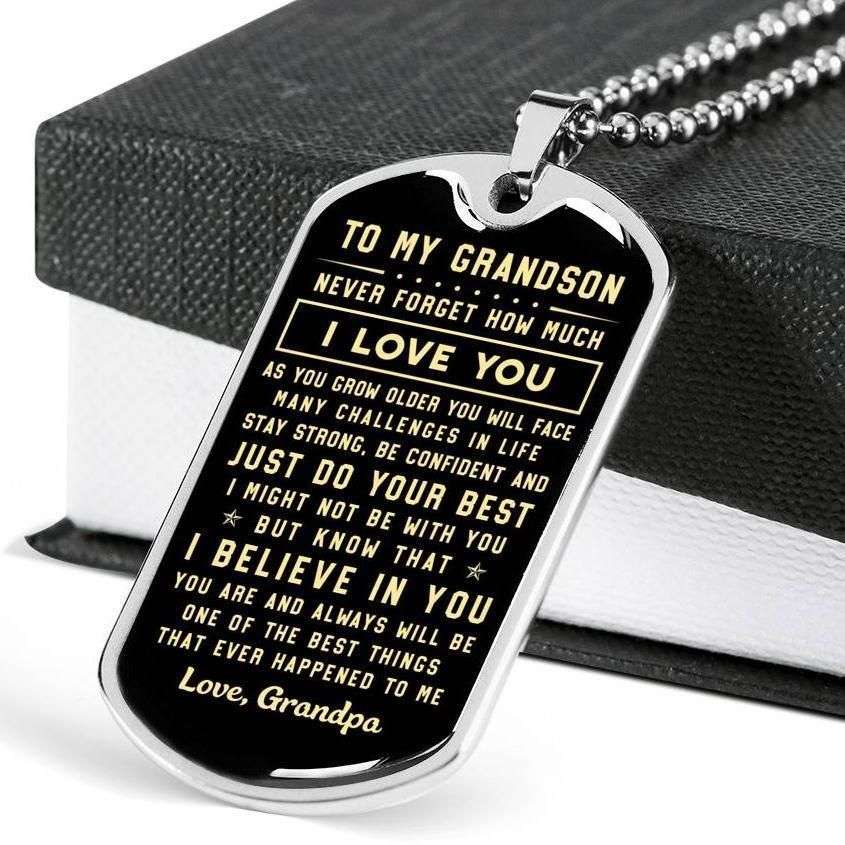 Grandson Dog Tag Custom Picture, Never Forget How Much I Love You Dog Tag Military Chain Necklace For Grandson Gifts for Grandson Rakva