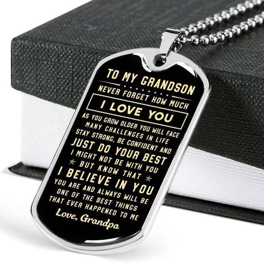 Grandson Dog Tag Custom Picture, Never Forget How Much I Love You Dog Tag Military Chain Necklace For Grandson Gifts for Grandson Rakva