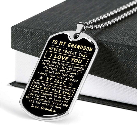 Grandson Dog Tag Custom Picture, Never Forget Your Way Back Home Dog Tag Military Chain Necklace For Grandson Gifts for Grandson Rakva