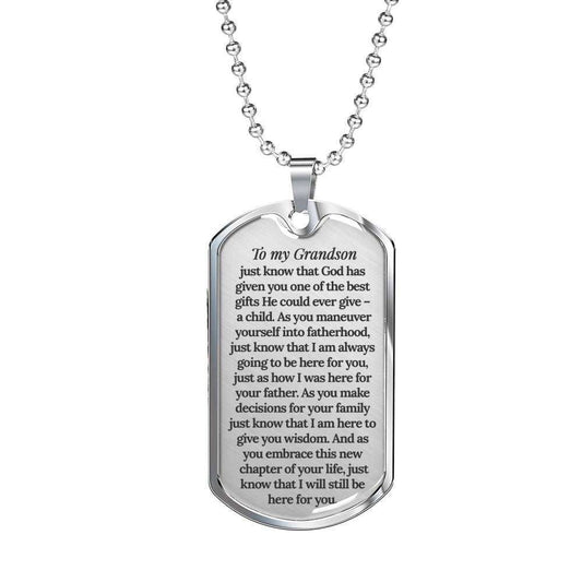 Grandson Dog Tag Custom Picture, To My Grandson Soon A Father Quote Dog Tag Military Chain Necklace Gifts for Grandson Rakva