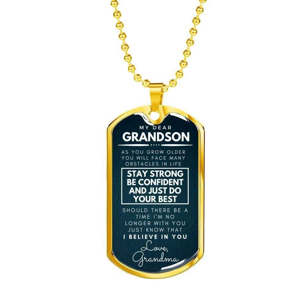 Grandson Dog Tag, Custom Stay Strong Be Confident Dog Tag Military Chain Necklace For Grandson Dog Tag Gifts for Grandson Rakva