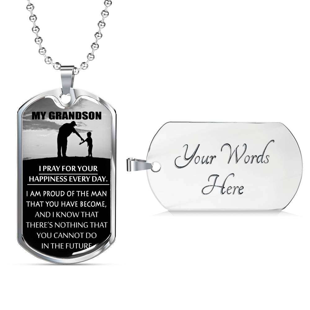Grandson Dog Tag, Dog Tag For Grandson: Necklace Gift For Grandson Dog Tag-3 Gifts for Grandson Rakva
