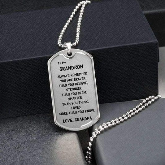 Grandson Dog Tag, Gift For Grandson From Grandpa, Dog Tag Necklace: Always Remember� Gifts for Grandson Rakva