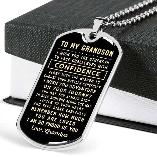 Grandson Dog Tag, I’M So Proud Of You Grandpa Giving Grandson Dog Tag Military Chain Necklace Gifts for Grandson Rakva