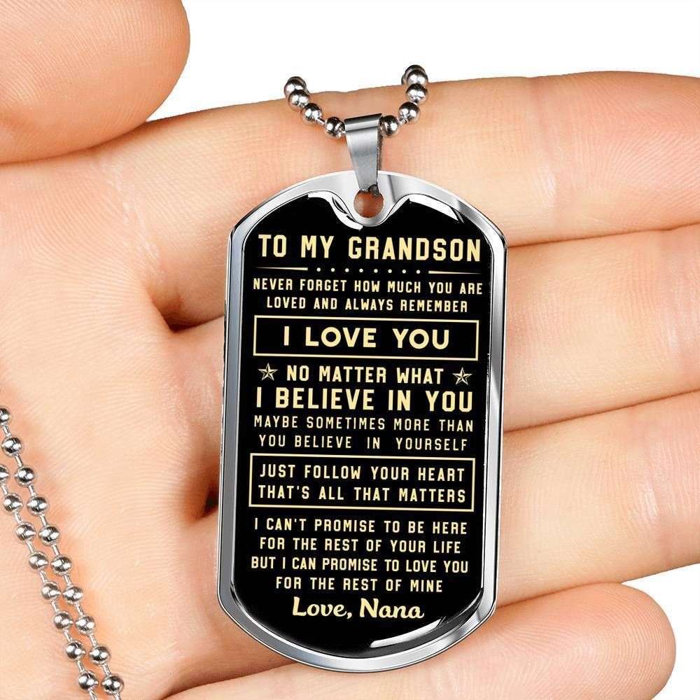 Grandson Dog Tag, Nana Giving Grandson I Believe In You Dog Tag Military Chain Necklace Gifts for Grandson Rakva