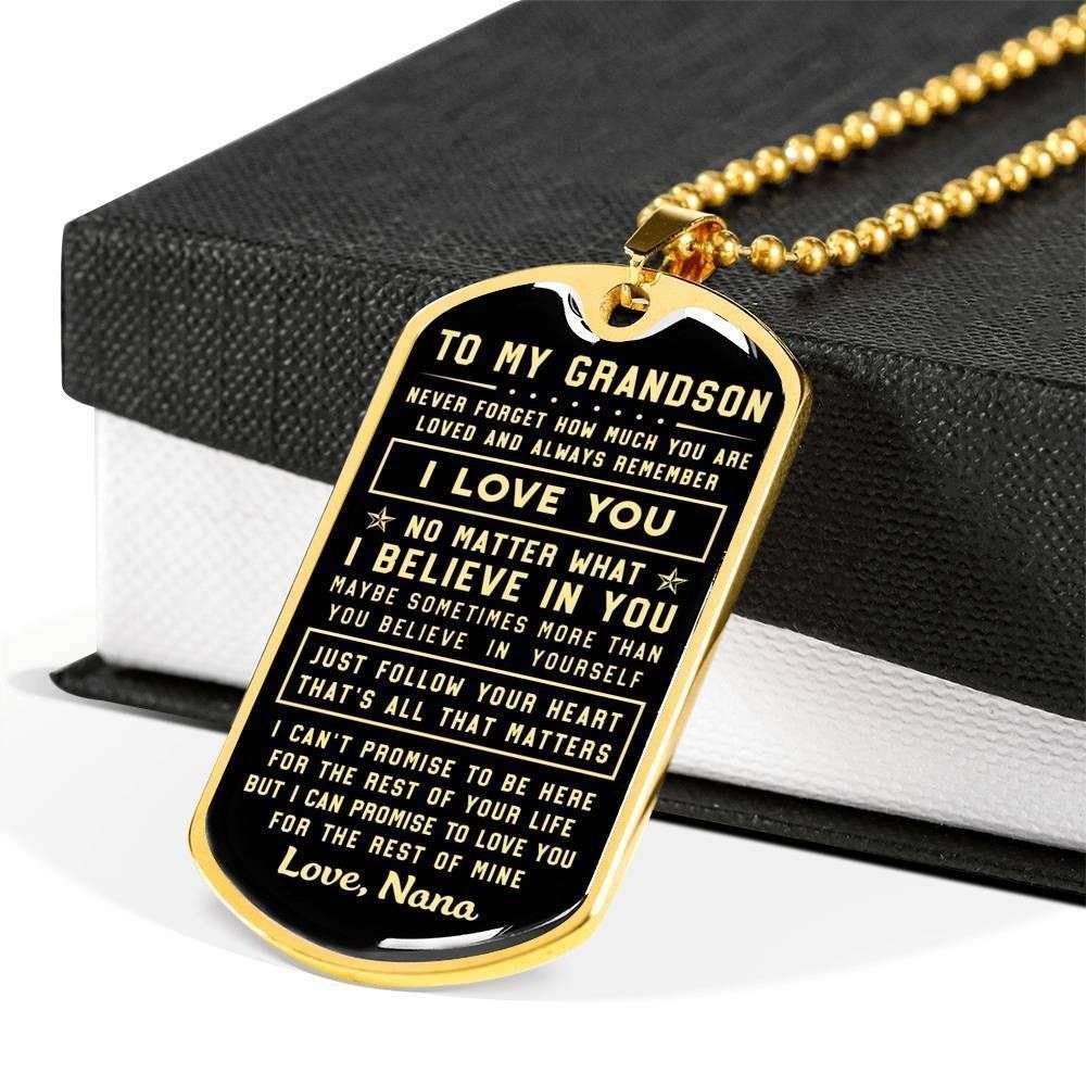 Grandson Dog Tag, Nana Giving Grandson I Believe In You Dog Tag Military Chain Necklace Gifts for Grandson Rakva
