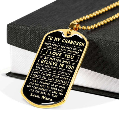 Grandson Dog Tag, Nana Giving Grandson I Believe In You Dog Tag Military Chain Necklace Gifts for Grandson Rakva