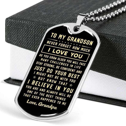 Grandson Dog Tag, Never Forget How Much I Love You Dog Tag Military Chain Necklace For Grandson Gifts for Grandson Rakva