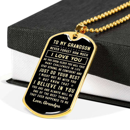 Grandson Dog Tag, Never Forget How Much I Love You Dog Tag Military Chain Necklace For Grandson Gifts for Grandson Rakva