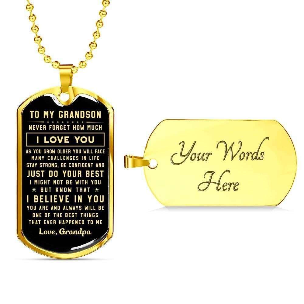 Grandson Dog Tag, Never Forget How Much I Love You Dog Tag Military Chain Necklace For Grandson Gifts for Grandson Rakva