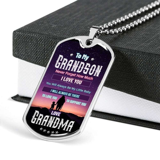 Grandson Dog Tag, Never Forget How Much I Love You Grandma Giving Grandson Dog Tag Military Chain Necklace Gifts for Grandson Rakva