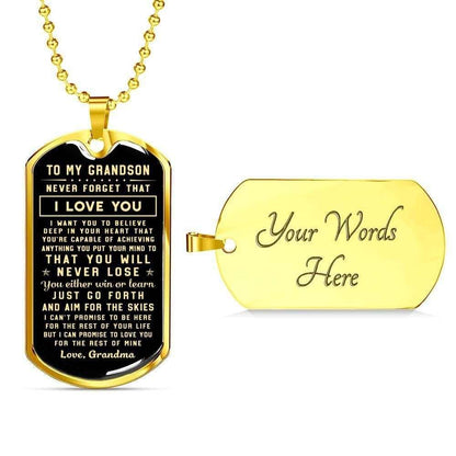 Grandson Dog Tag, Never Forget That I Love You Dog Tag Military Chain Necklace Giving Grandson Gifts for Grandson Rakva