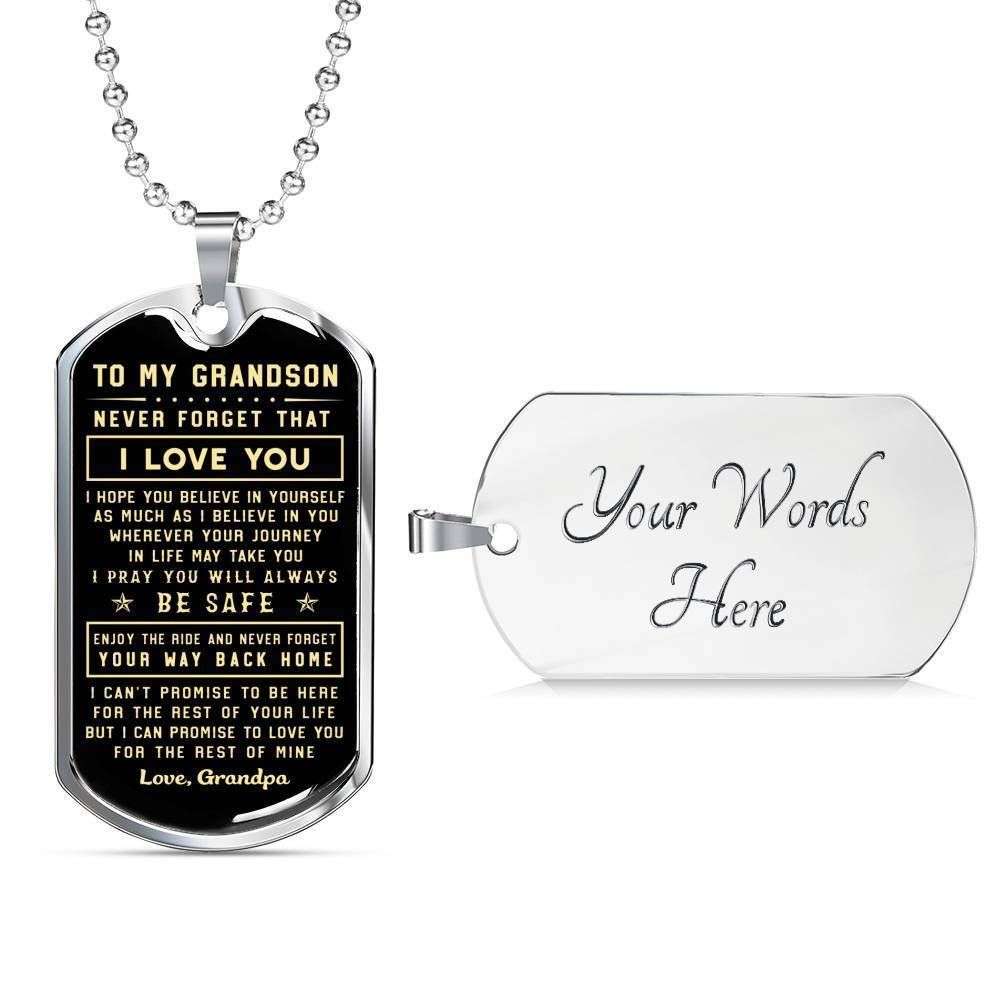 Grandson Dog Tag, Never Forget Your Way Back Home Dog Tag Military Chain Necklace For Grandson Gifts for Grandson Rakva