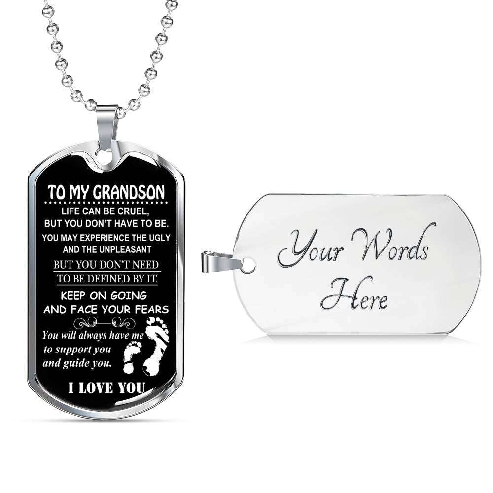 Grandson Dog Tag, To My Grandson Custom Picture Dog Tag : Gifts From Grandparents, Great Grandson Gifts Dog Tag-3 Gifts for Grandson Rakva
