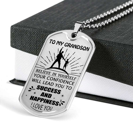 Grandson Dog Tag, To My Grandson Dog Tag : Grandson Gifts From Grandparents, Grandson Birthday Dog Tag-3 Gifts for Grandson Rakva
