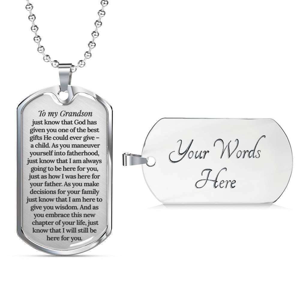Grandson Dog Tag, To My Grandson Soon A Father Quote Dog Tag Military Chain Necklace Gifts for Grandson Rakva