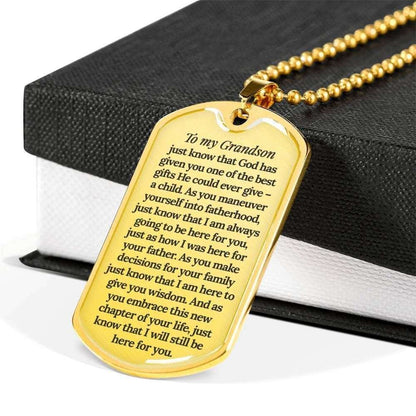 Grandson Dog Tag, To My Grandson Soon A Father Quote Dog Tag Military Chain Necklace Gifts for Grandson Rakva