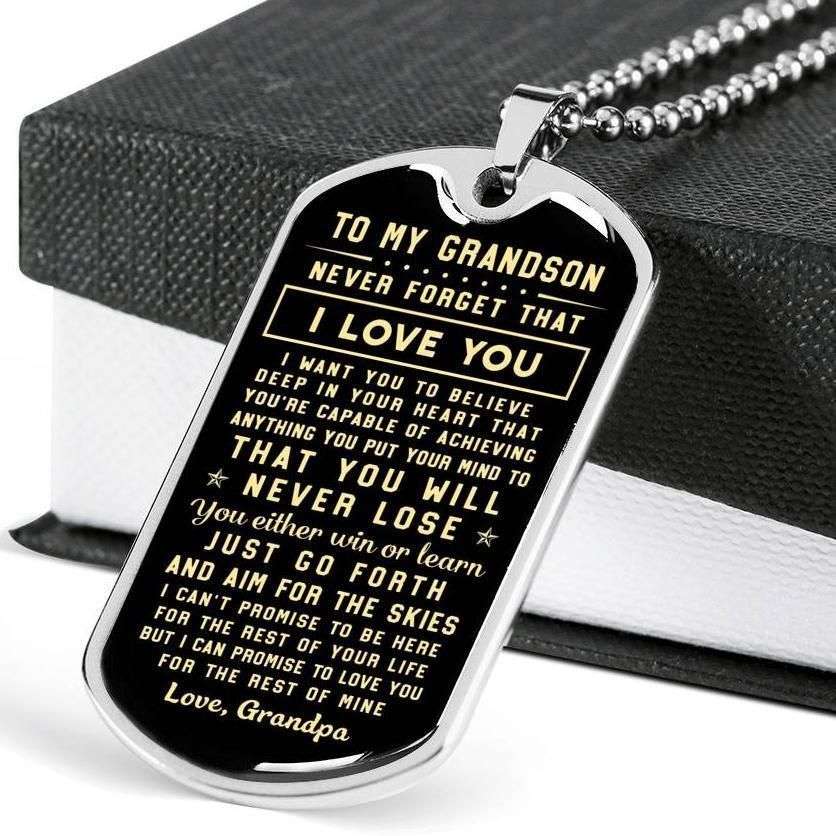 Grandson Dog Tag, You Will Never Lose Dog Tag Military Chain Necklace For Grandson From Grandpa Gifts for Grandson Rakva