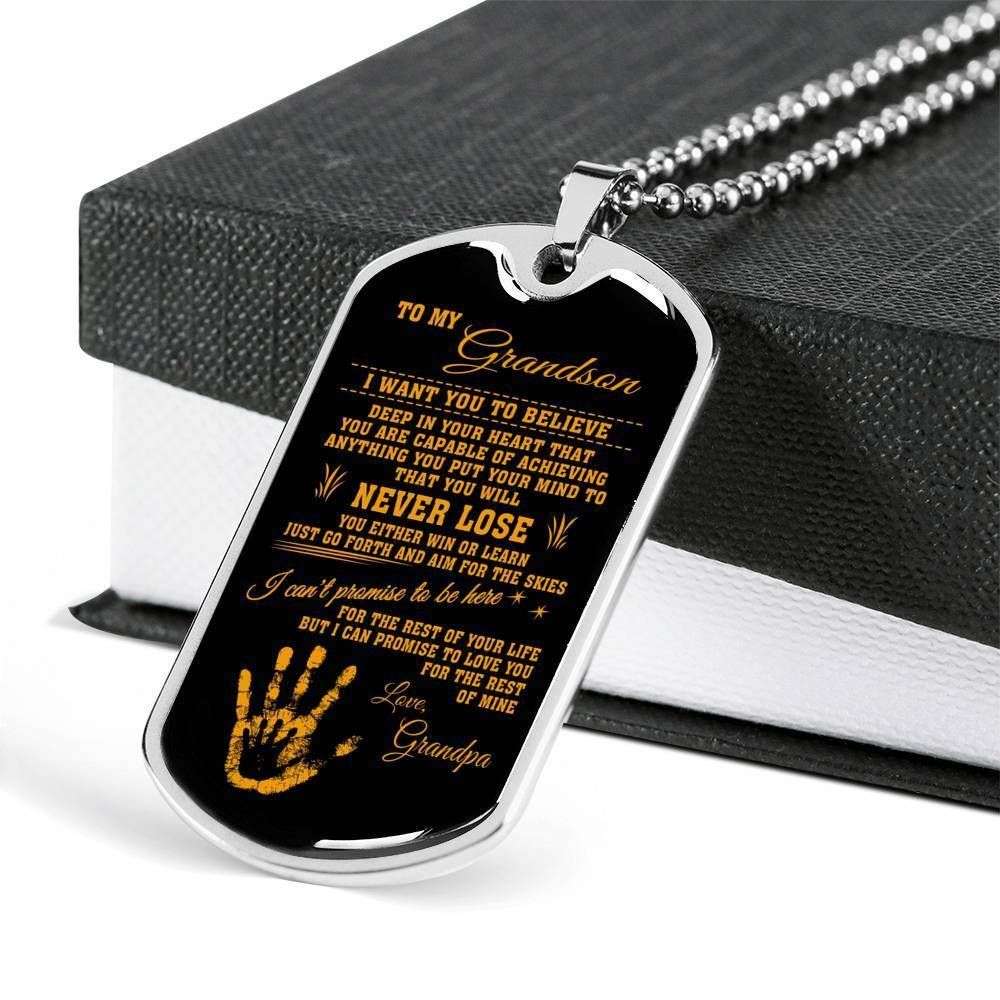 Grandson Dog Tag, You Will Never Lose Dog Tag Military Chain Necklace Grandpa Giving Grandson Gifts for Grandson Rakva