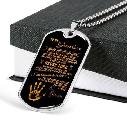 Grandson Dog Tag, You Will Never Lose Dog Tag Military Chain Necklace Grandpa Giving Grandson Gifts for Grandson Rakva