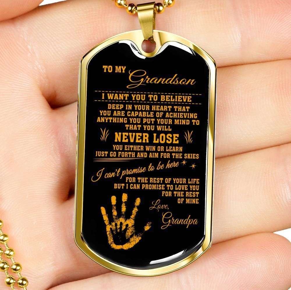 Grandson Dog Tag, You Will Never Lose Dog Tag Military Chain Necklace Grandpa Giving Grandson Gifts for Grandson Rakva