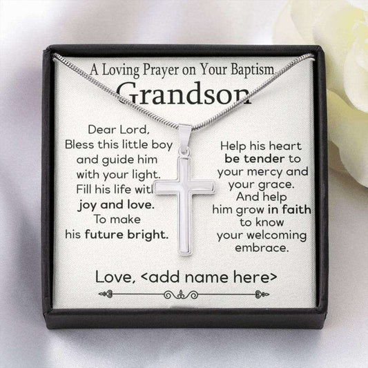Grandson Necklace, Grandson Baptism Gift Cross Jewelry, Christening Gift For Grandson, Cross Necklace Custom Baptism On Card Gifts for Grandson Rakva