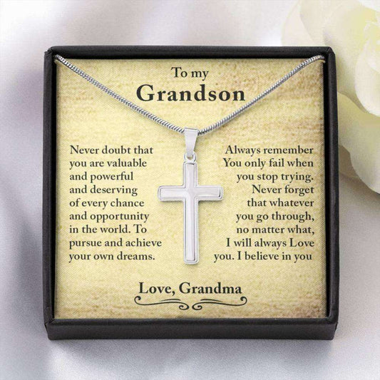 Grandson Necklace, Grandson Baptism Gift Cross Jewelry, Grandma And Grandson Gift, Cross Necklace Gift For Grandson From Grandma Gifts for Grandson Rakva