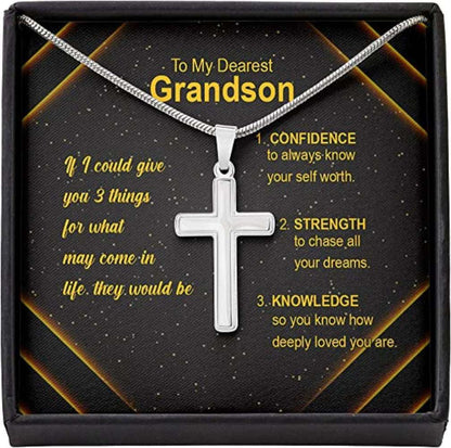Grandson Necklace, To Dearest Grandson Confidence Strength Knowledge Necklace Gift For Men Boys, Last Minutes Gifts for Grandmother Rakva